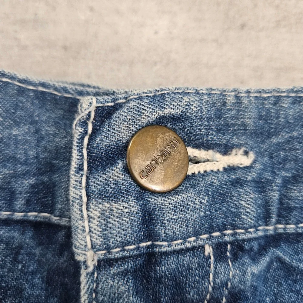 Vintage Carhartt B28 DST Mens Blue Denim Carpenter Shorts Hammer Loop Size 34